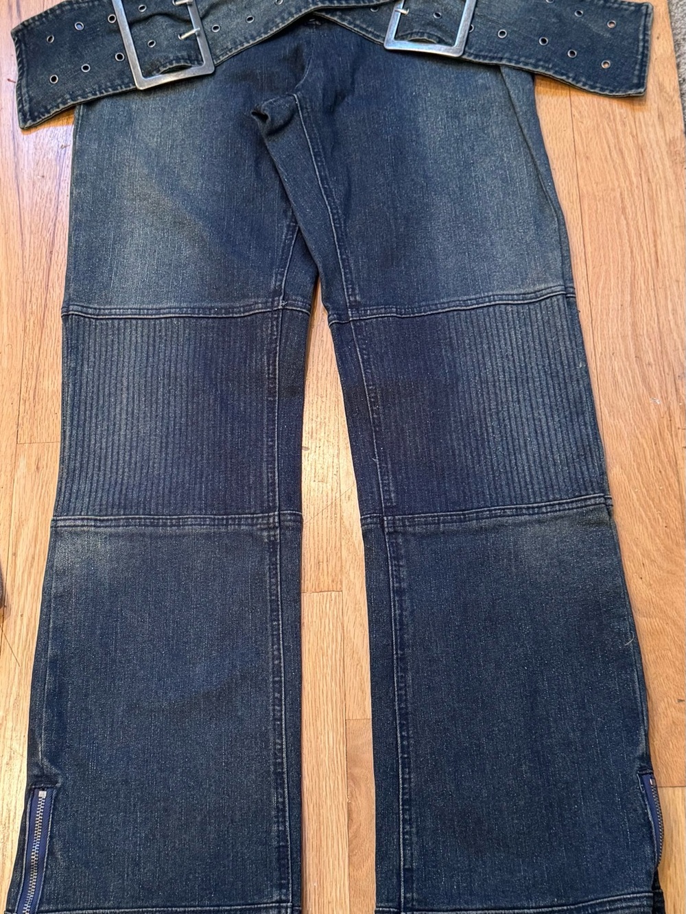 Jaded London Assassin Dark Blue Ribbed-Knee Bootcut Jeans